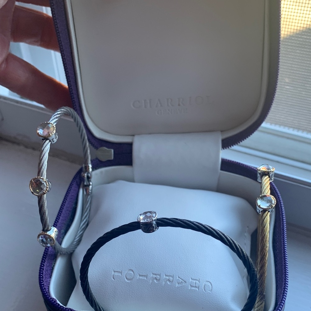 Charriol Silver, Gold, and Black Cable Bracelets
